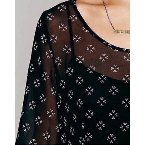 Free People Sheer Black Baby Dee Chiffon Long Sleeve Fit and Flare Dress Sz S - Picture 5 of 13
